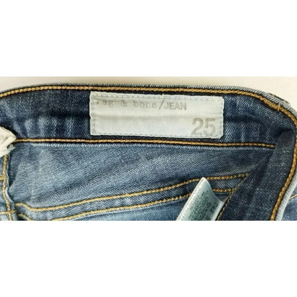 Rag & Bone 25X29 Women Skinny Embroidered Logo Blue Denim Woodford Jeans Raw Hem - Picture 6 of 14